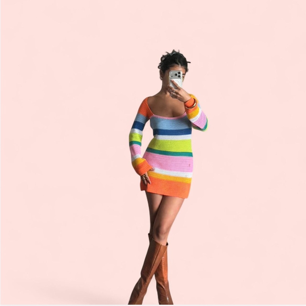 Colorful Striped Crochet Knit Coverup